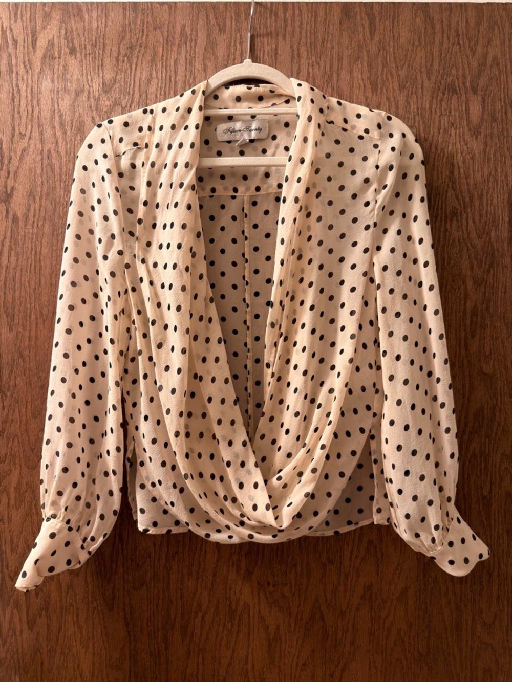 Fifteen Twenty Cream Blouse with Black Polka Dots